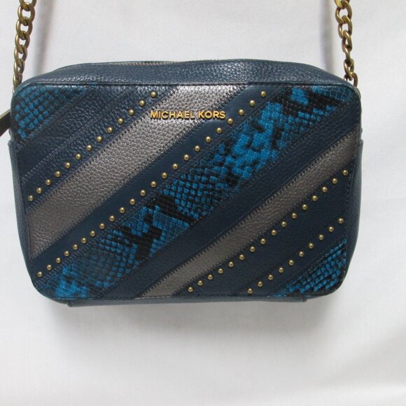 Michael Kors Leather Patchwork Jet Set Crossbody Bag Purse studded adjustable